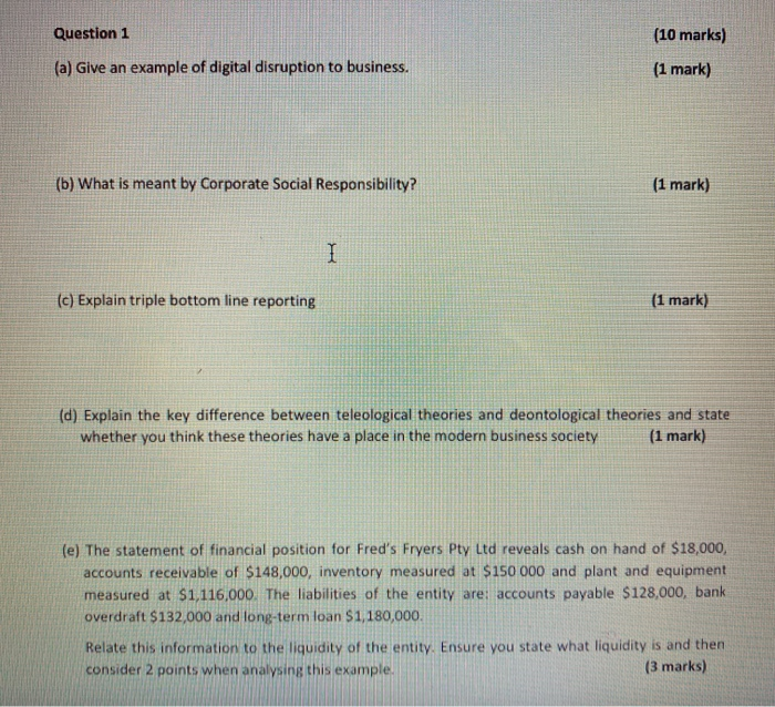  Question 1 (10 marks) (a) Give an example of digital disruption