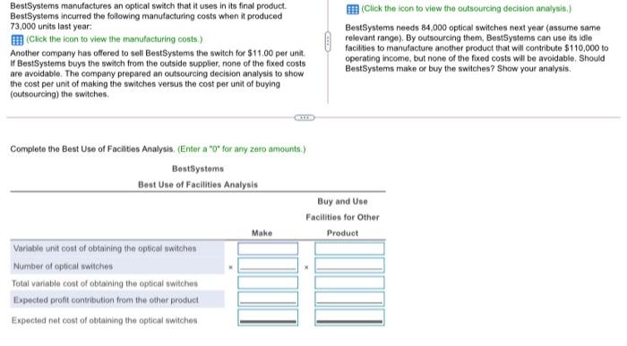 please fill in missing values will upvote :):)!!!!! BestSystems manufactures an optical