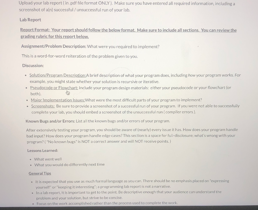 hi i need to do this lab report help pls Assignment/Problem Description: