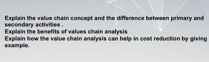(advanced cost accounting) briefly answer Explain the value chain concept and the