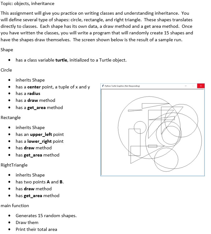  The main function needs to generate 15 random shapes from circles,