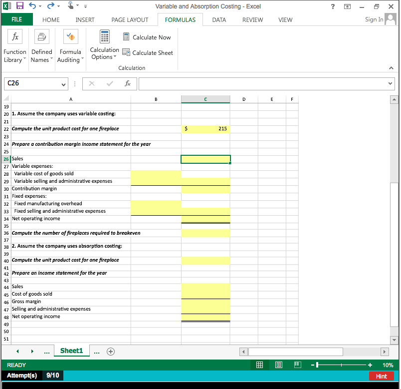 an income statement. 2- Using absorption costing, compute unit product cost, and