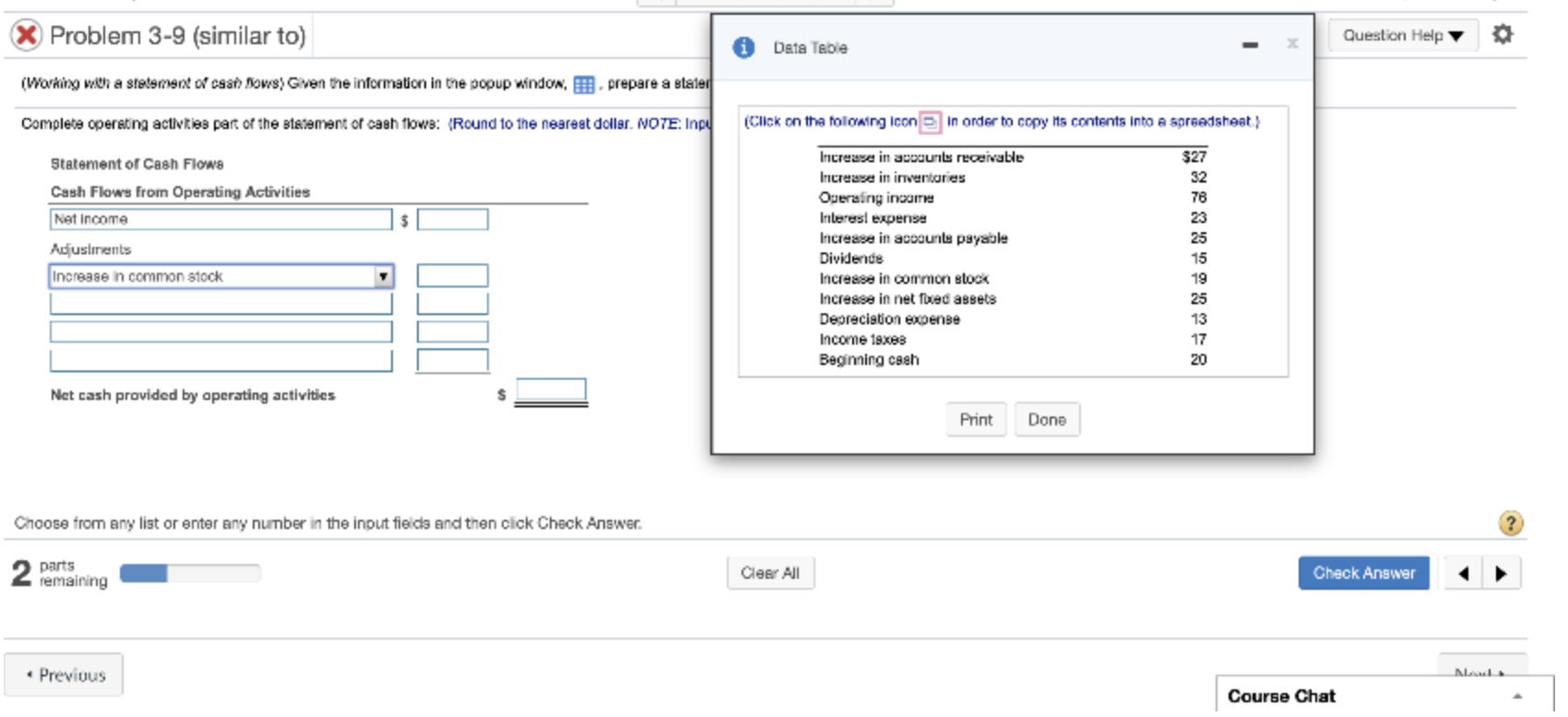 Problem 3-9 (similar to) Question Help Data Table (Working with a