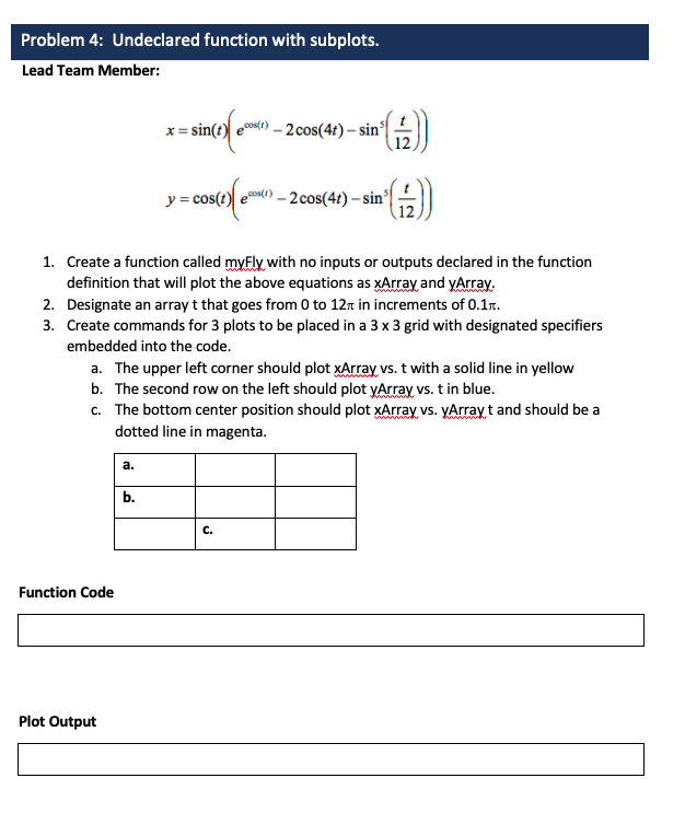  Problem 4: Undeclared function with subplots. Lead Team Member: x= sino