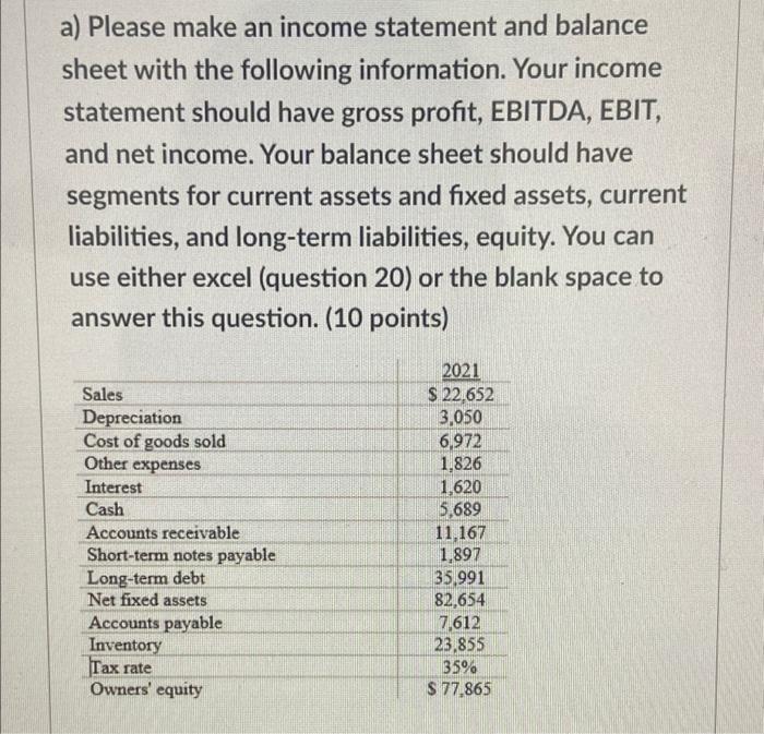 please show calculations on excel with formulas showing a) Please make an