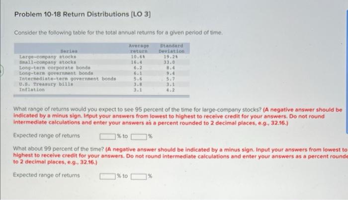  Problem 10-18 Return Distributions [LO 3] Consider the following table for