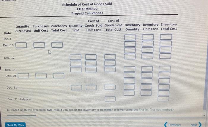 prepaid cell phones for December are as follows: a. Assuming that the