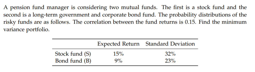 A pension fund manager is considering two mutual funds. The first