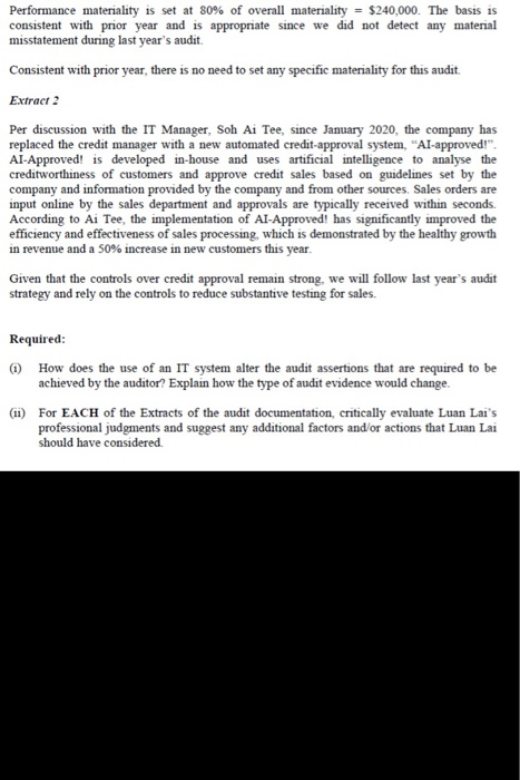 A: You are the audit manager in charge of the financial statements