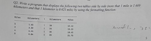  in paython Q2. Write a program that displays the following two
