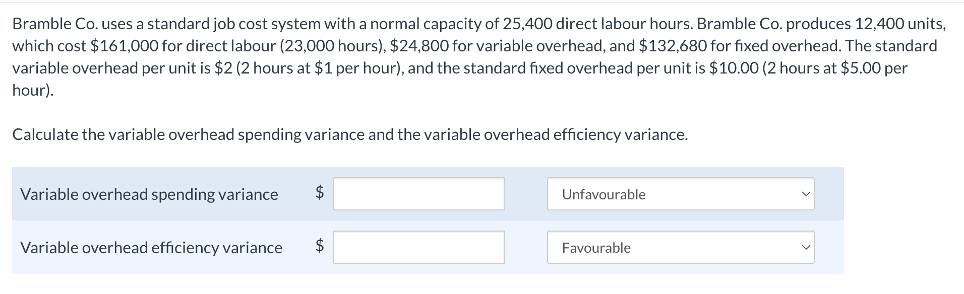 Bramble Co. uses a standard job cost system with a normal
