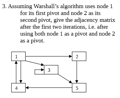 3. Assuming Warshall's algorithm uses node 1 for its first pivot
