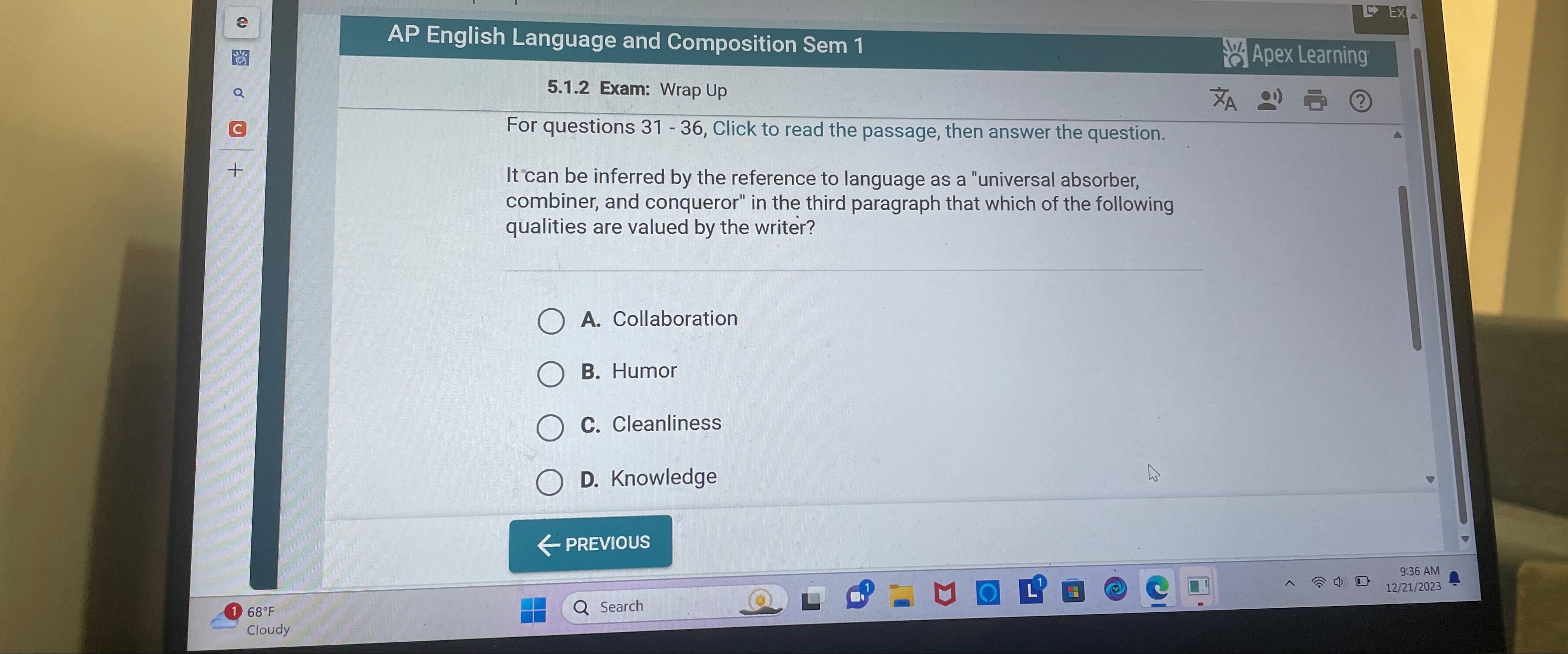  AP English Language and Composition Sem 1 (No. Apex Learning 5.1.2