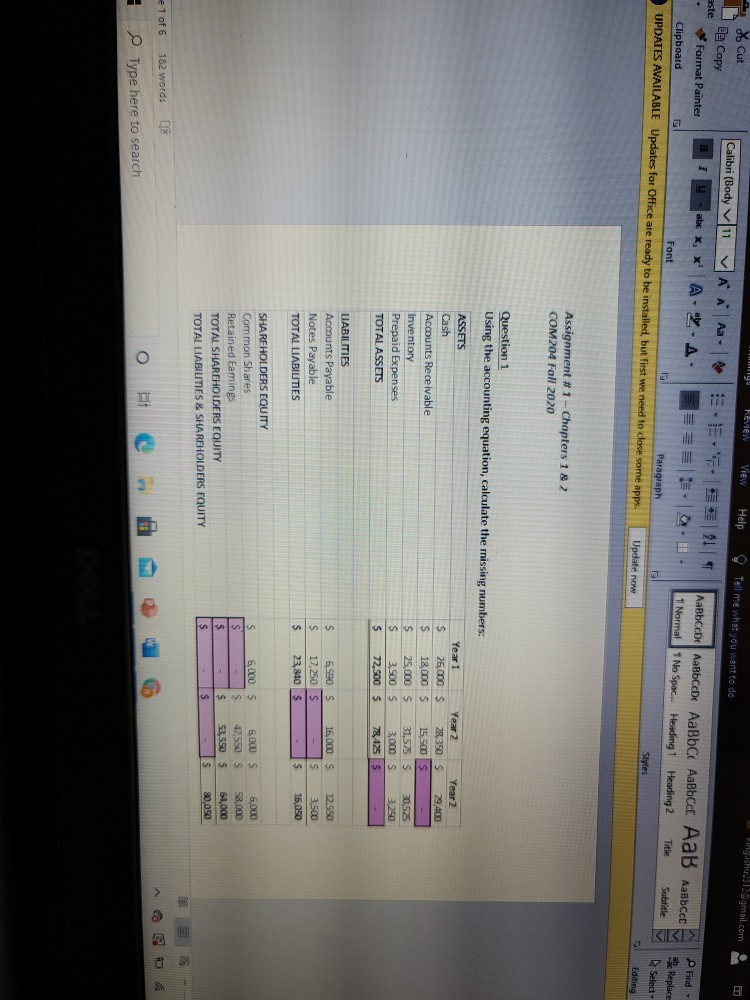  using the accounting equation, calculate the missing numvers 10 hulle gmail.com