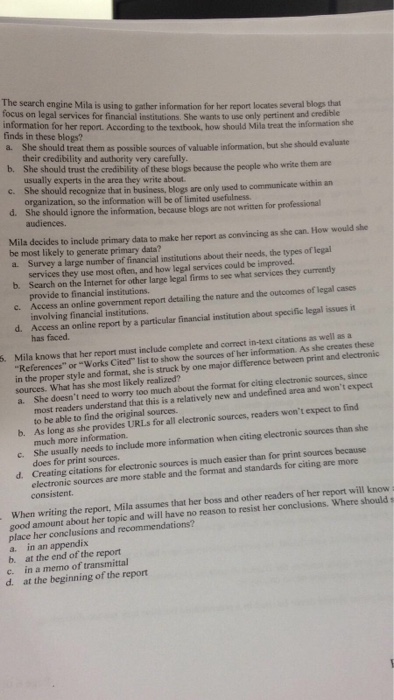  The search engine Mila is using to gather information for her