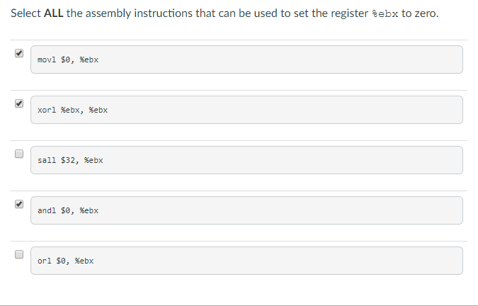  Please answer for this question Select ALL the assembly instructions that