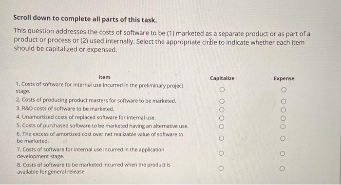  Scroll down to complete all parts of this task. This question