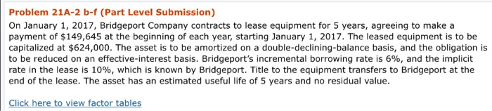  Problem 21A-2 b-f (Part Level Submission) On January 1, 2017, Bridgeport