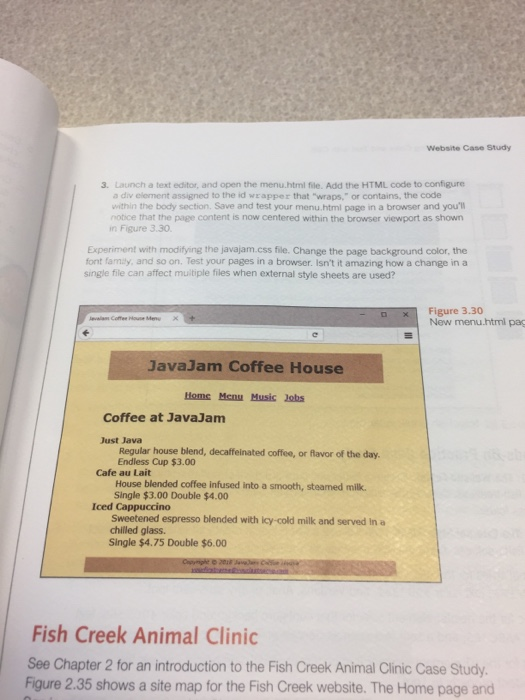 the body section Save and test your menu.html page in a notice