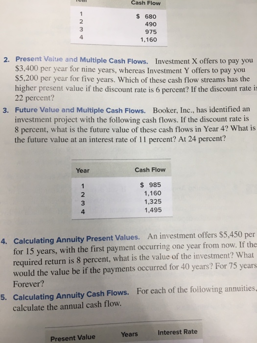  Cash Flow 2 3 4 $680 490 975 1,160 Present Value
