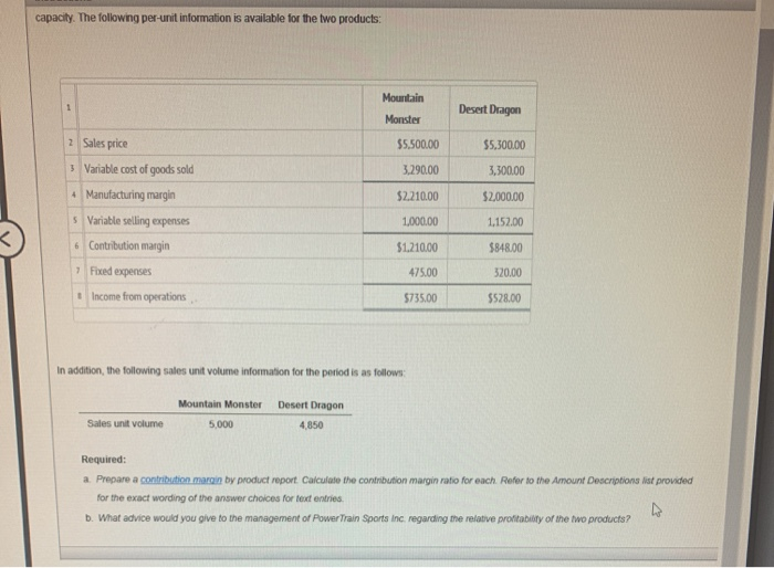 Margin Report Final Question Instructions Power Train Sports Inc. manufactures and sells