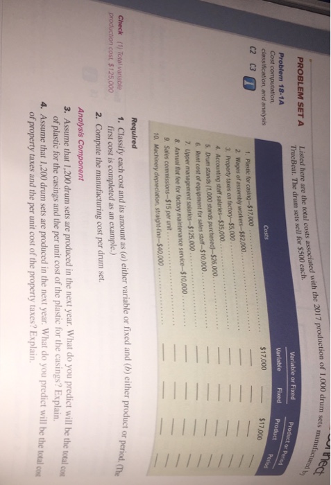  PROBLEM SET A Listed here are the total costs associated with