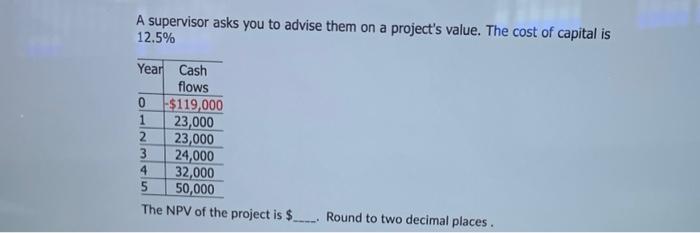  A supervisor asks you to advise them on a project's value.