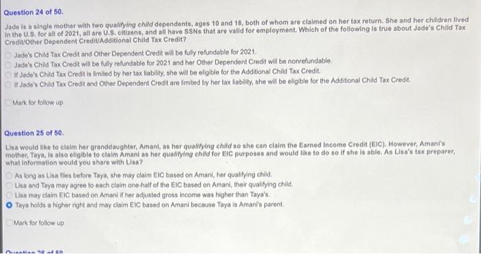 54 . Credt aid orher Dependert Credit? B1TBe600Hatos3kood Duestion 24 of 30