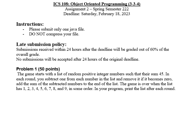 Java - Please submit only one java file. - DO NOT compress