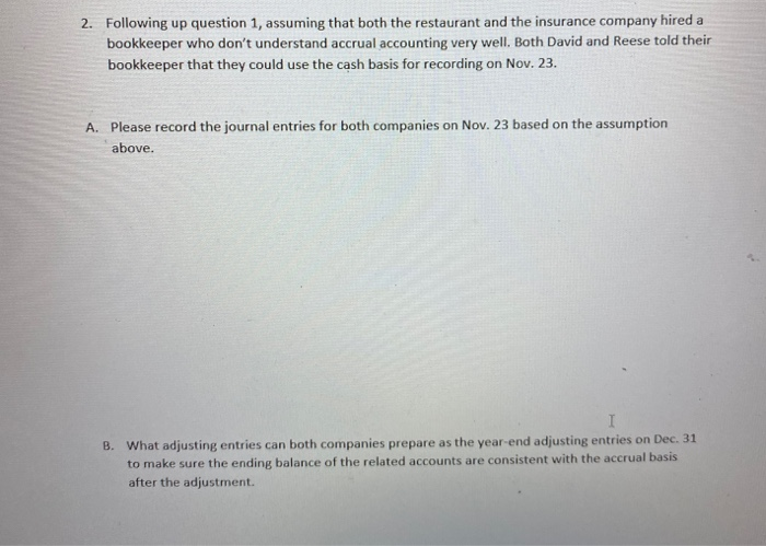 based on the information that is provided below. 1. David's restaurant purchases
