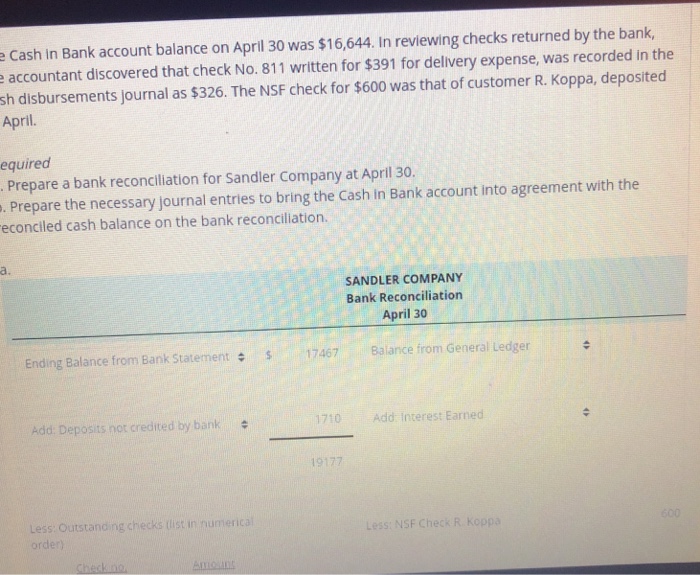 of Outstanding checks $1,320 no.797 $540 no.804 $1,068 $14,064 The reconciled cash