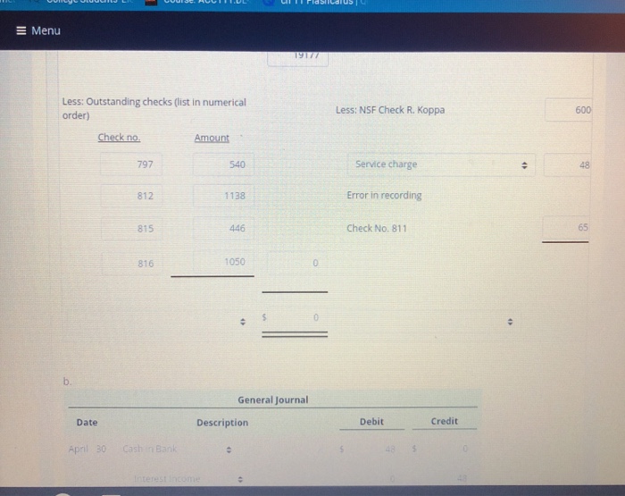 balance on March 31 was The following bank statement is available for