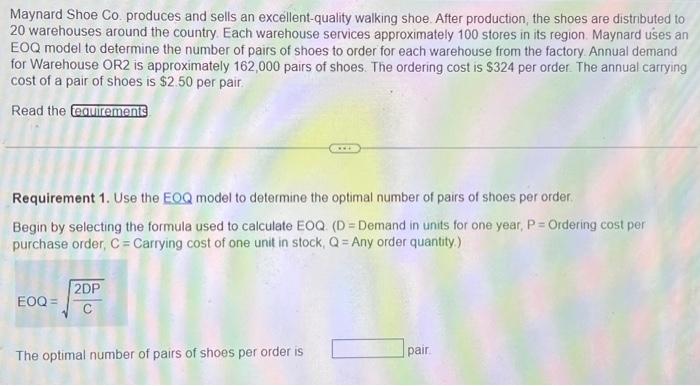 of pairs of shoes per order. 2. Assume each month consists of