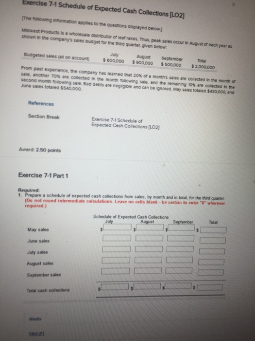  Acct- expected cash collections. I need the answer to Exercise 7-1