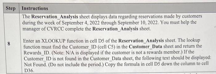 please help with step 8 to provide formula according to the requirements