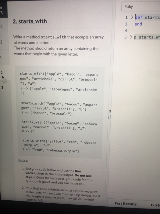 I need this solved in ruby Ruby 2. starts with 1 >