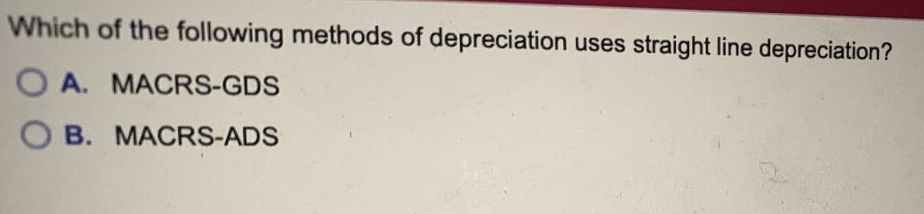 review right away! Thank you! Which of the following MACRS methods of