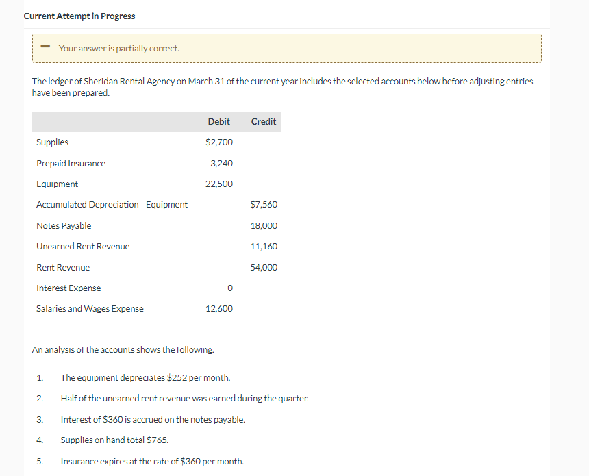  Current Attempt in Progress Your answer is partially correct. The ledger