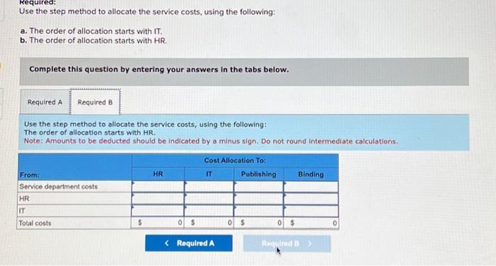 following: a. The order of allocation starts with IT. b. The order