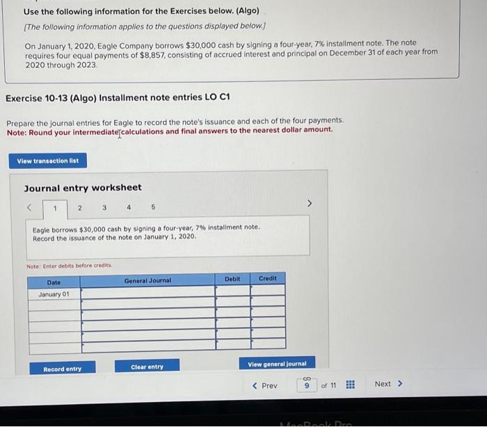 please help!! Use the following information for the Exercises below. (Algo) [The