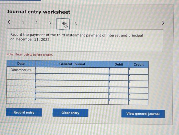 The note requires four equal payments of $8,857, consisting of accrued interest