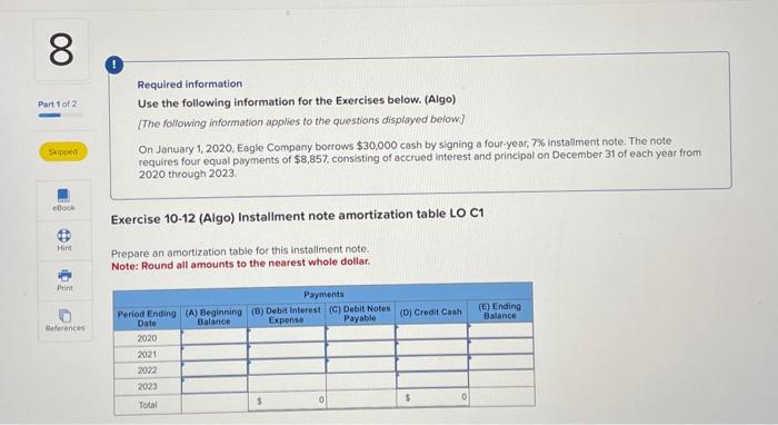 Exercise 10-13 (Algo) Installment note entries LO C1 Prepare the journal entries