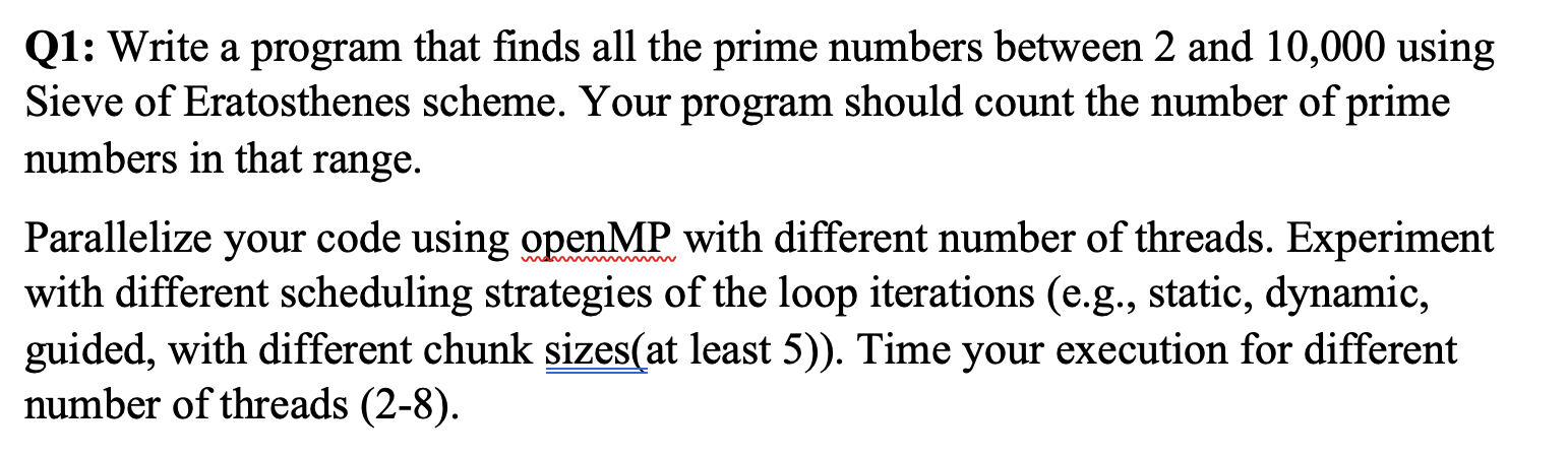  Q1: Write a program that finds all the prime numbers between
