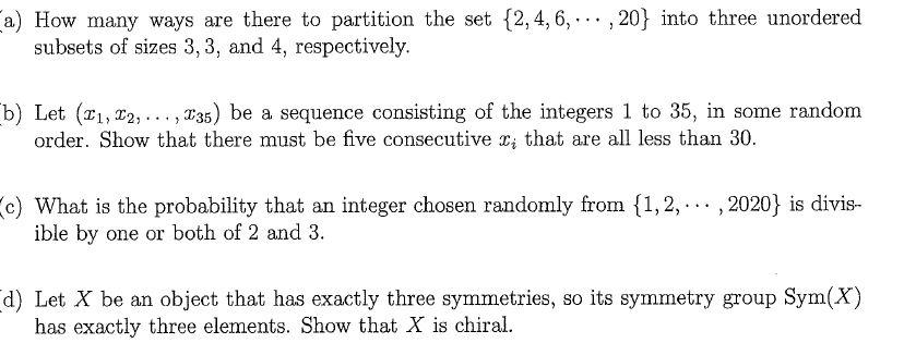  Ca) How many ways are there to partition the set {2,
