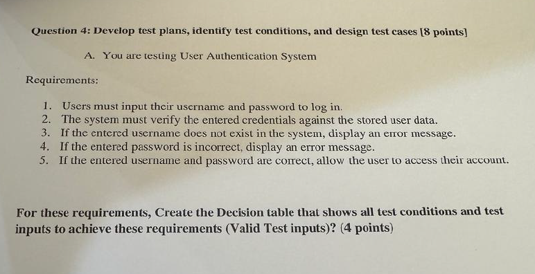  Question 4: Develop test plans, identify test conditions, and design test