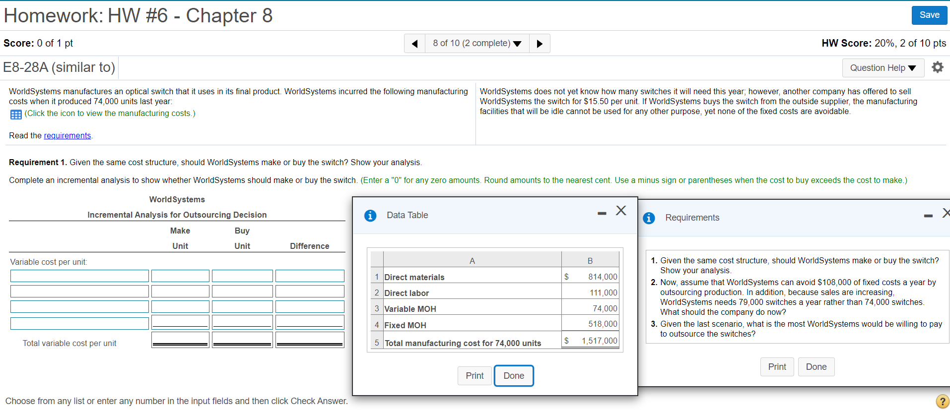  Each part please Homework: HW #6 - Chapter 8 Save Score: