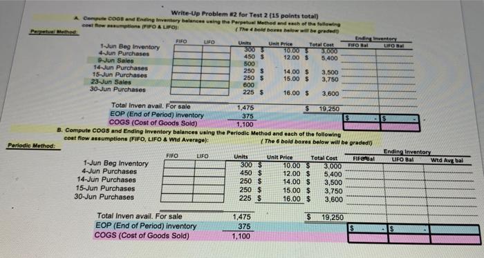  Perpetual Method Ending water PFO Bal LIFO Bal Write-Up Problem #2