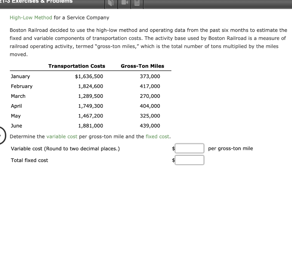 2'1-3 EXercises & Problems High-Low Method for a Service Company Boston