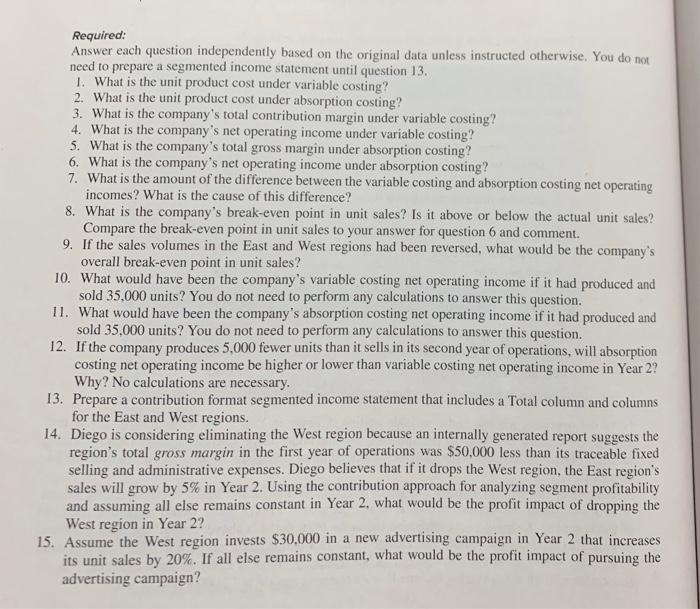 possible, would really appreciate it. Diego Company manufactures one product that is