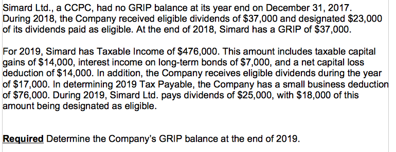  Simard Ltd., a CCPC, had no GRIP balance at its year